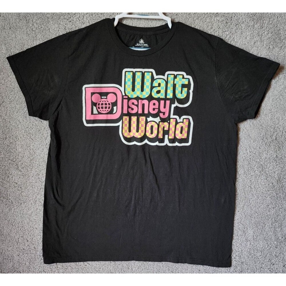 Walt Disney World 50th Anniversary Checkered Logo Graphic Black T Shirt Size XXL